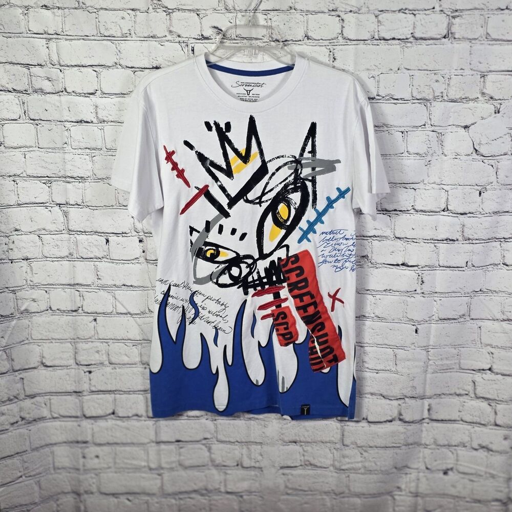 Screenshot Men's Medium White Patched Graffiti Embroided SS T-Shirt